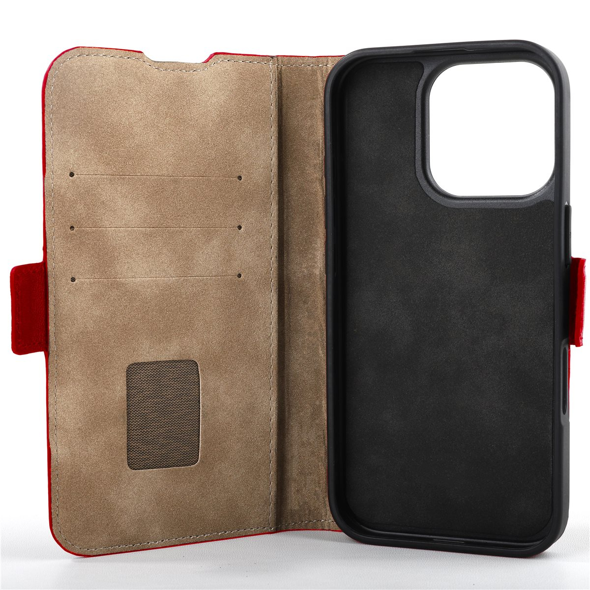 iPhone 16 Pro Max Echtleder Tasche Flip Cover Hand Made (FABIOIP16PROMAX-04) - Cherry Tomato