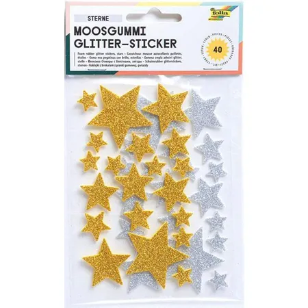 Folia Moosgummi Glitter Sticker silber / gold, 40 Stück