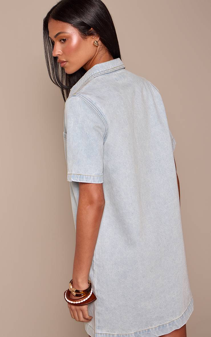 Bleu Clair Robe Chemise En Denim À Surpiqûres Contrastantes Tall