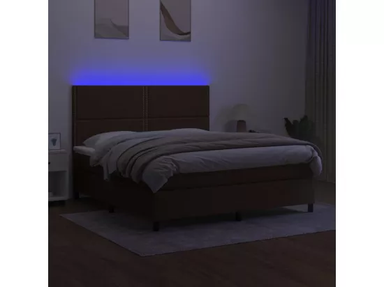 Sommier tapissier matelas et LED Marron foncé 180x200cm Tissu