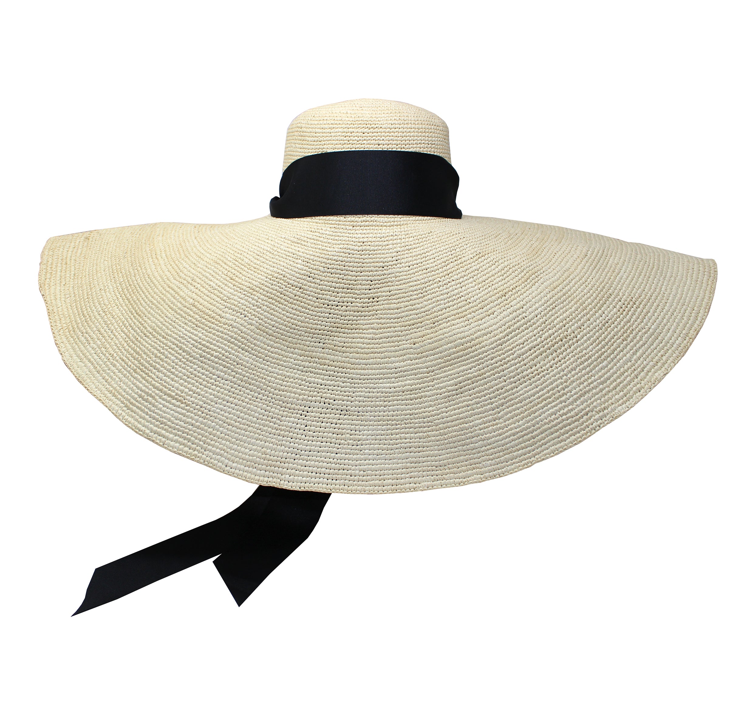 Chapeau glamour à bord extra long en crochet avec ruban gros-grain ajustable