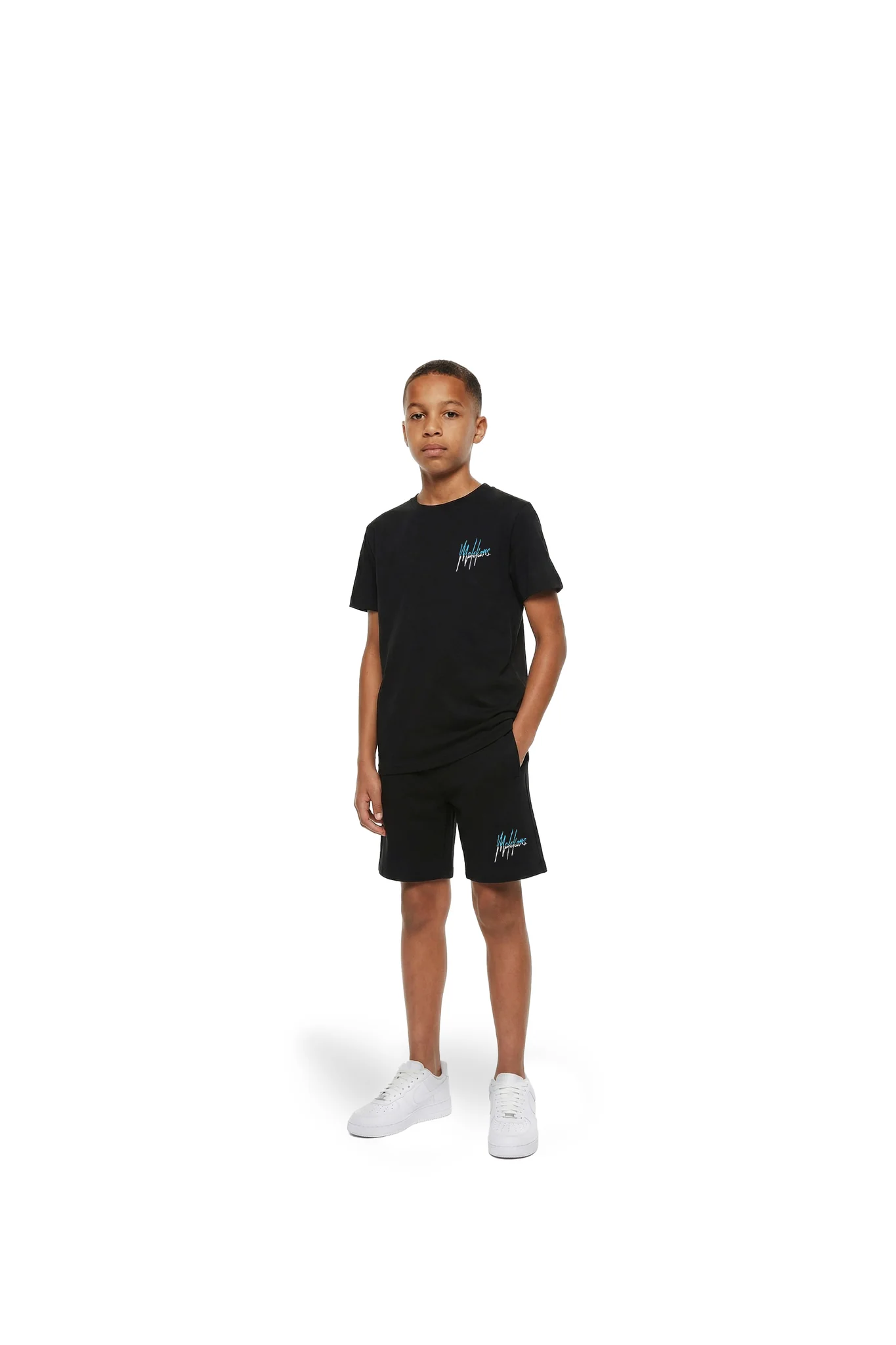 Malelions Junior Split T-shirt Kids Zwart/Blauw
