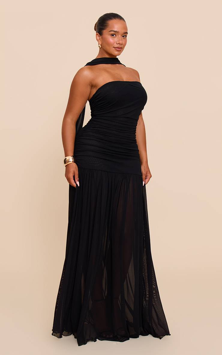 Noir Robe Maxi À Taille Basse Avec Détails Froncés Et Foulard Shape