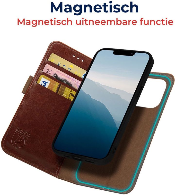 Rosso Element 2-in-1 Hoesje Bruin - Kunstleer - Voor Apple iPhone 13 Mini