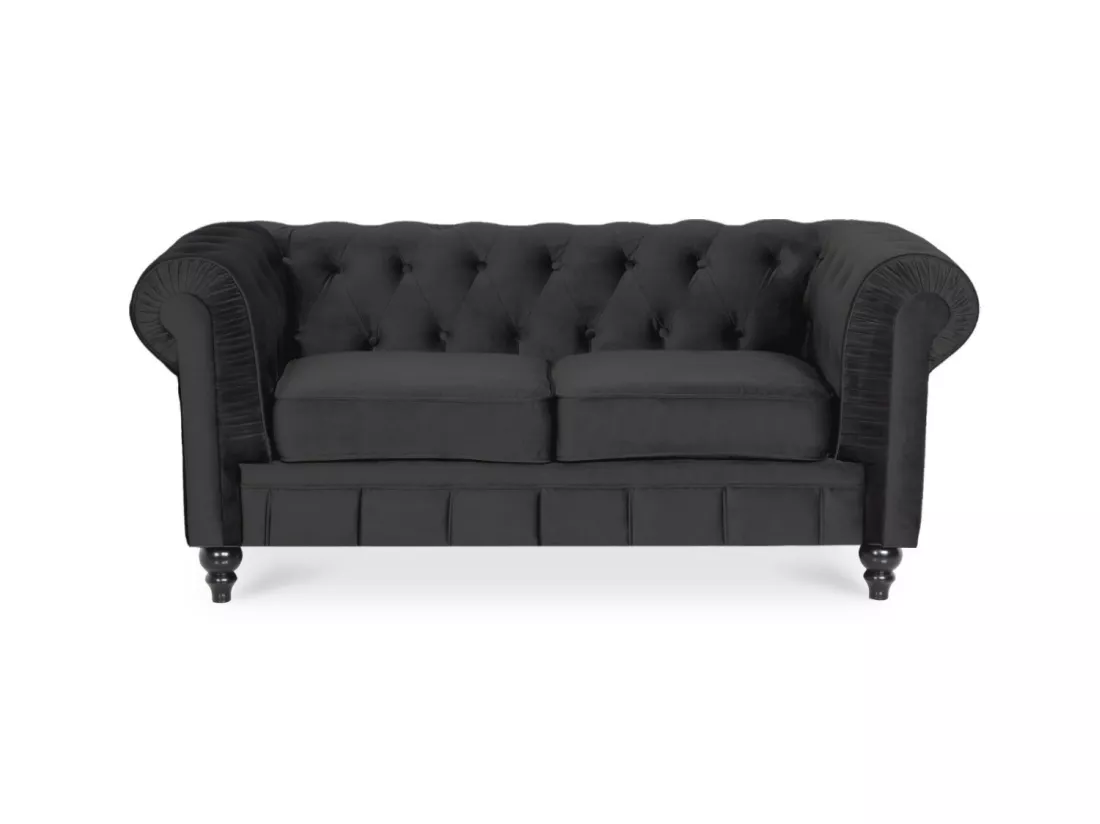 Canapé Chesterfield Velours 2 Places Altesse Noir
