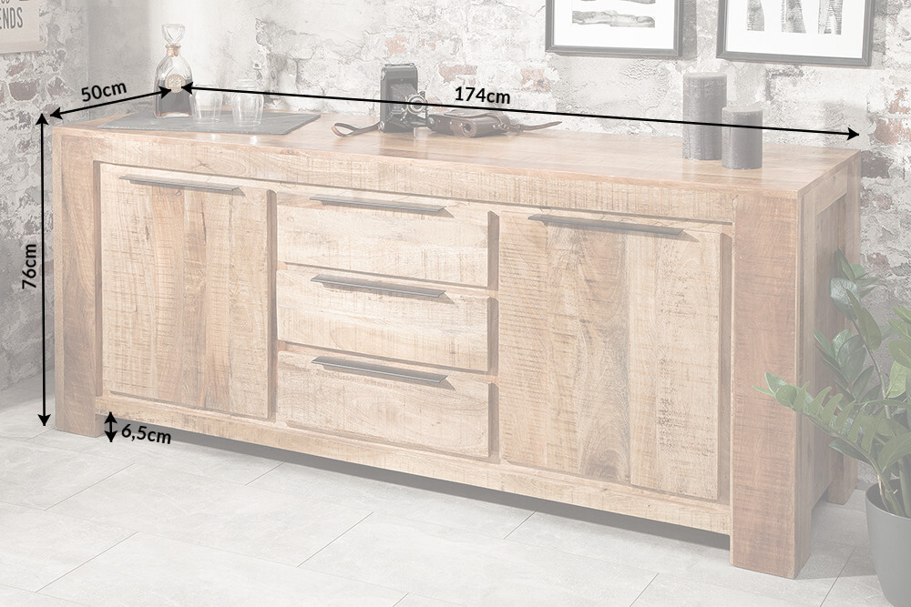 Massives Sideboard IRON CRAFT 175cm Mangoholz Kommode mit Schubladen Handarbeit