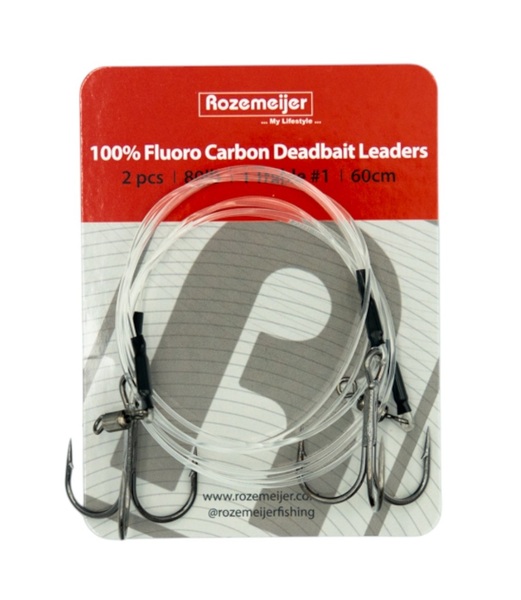 Bas de Ligne Fluorocarbone 100% Poisson Mort 1x Hameçon Triple #1 Rozemeijer 60cm 80lb (2pcs)
