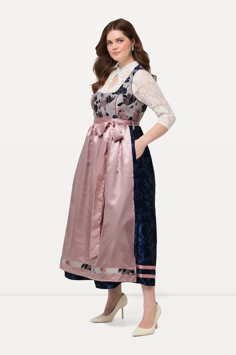 Dirndl, Blüten, Schmuckknöpfe, Carree-Ausschnitt, ärmellos