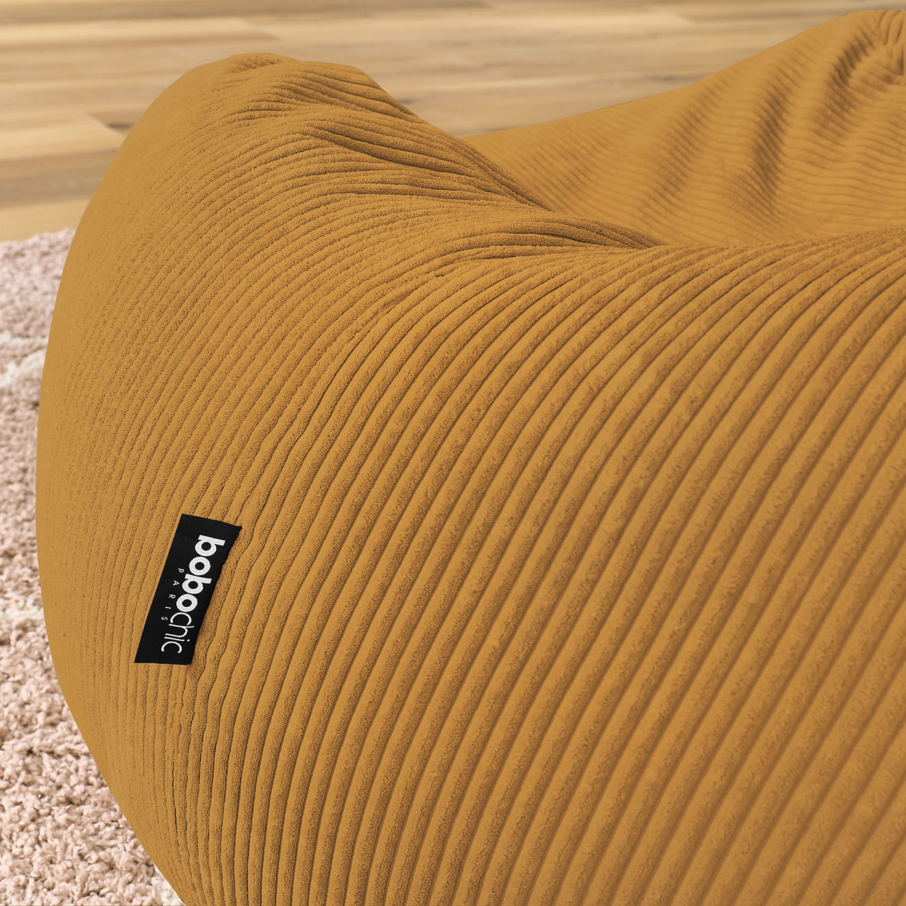 Bobochic Pouf ultra moelleux en Velours côtelé Voltaire jaune - 120x70x60 cm