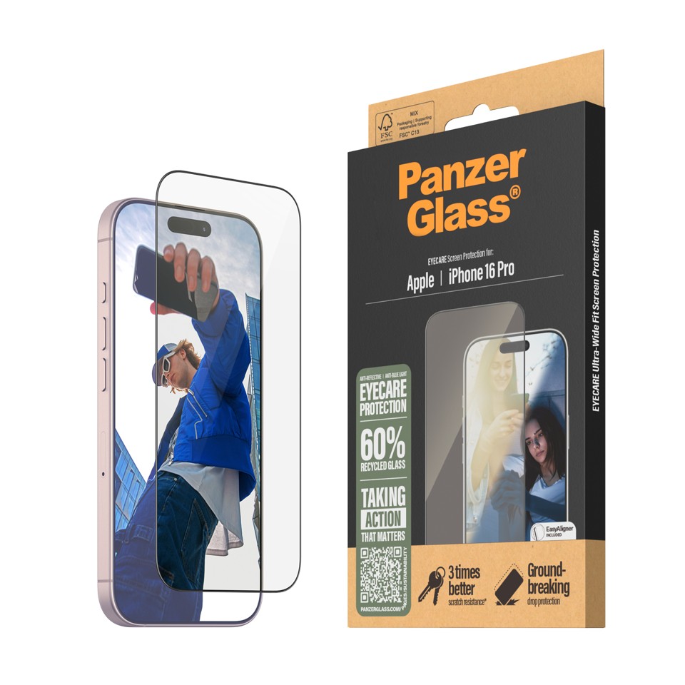 PanzerGlass - EyeCare Skærmbeskyttelse - iPhone 16 Pro - Ultra Wide Fit