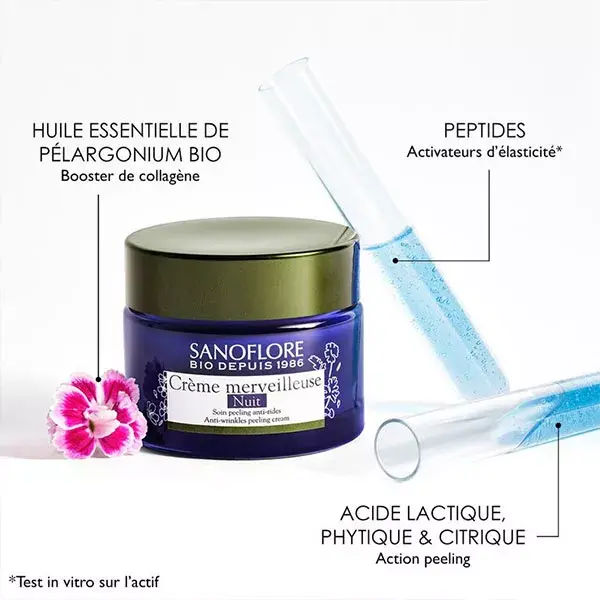 Creme Noturno Maravilhoso Sanoflore, Tratamento Peeling Orgânico Antirrugas, 50ml