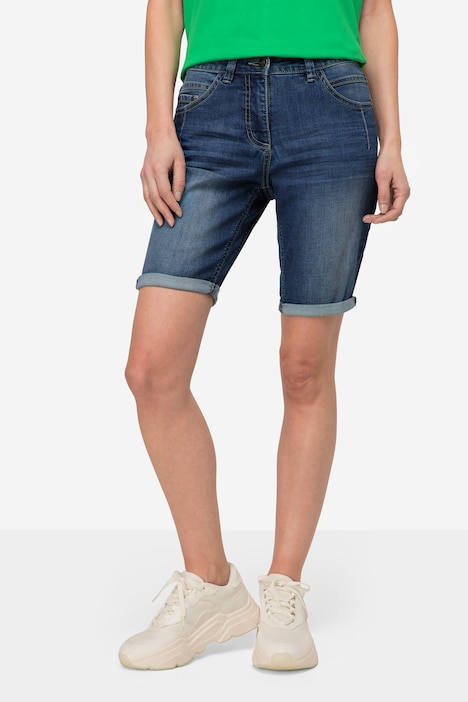 Jeans-Shorts, 5-Pocket, Elastikbund, mit recycelten Materialien