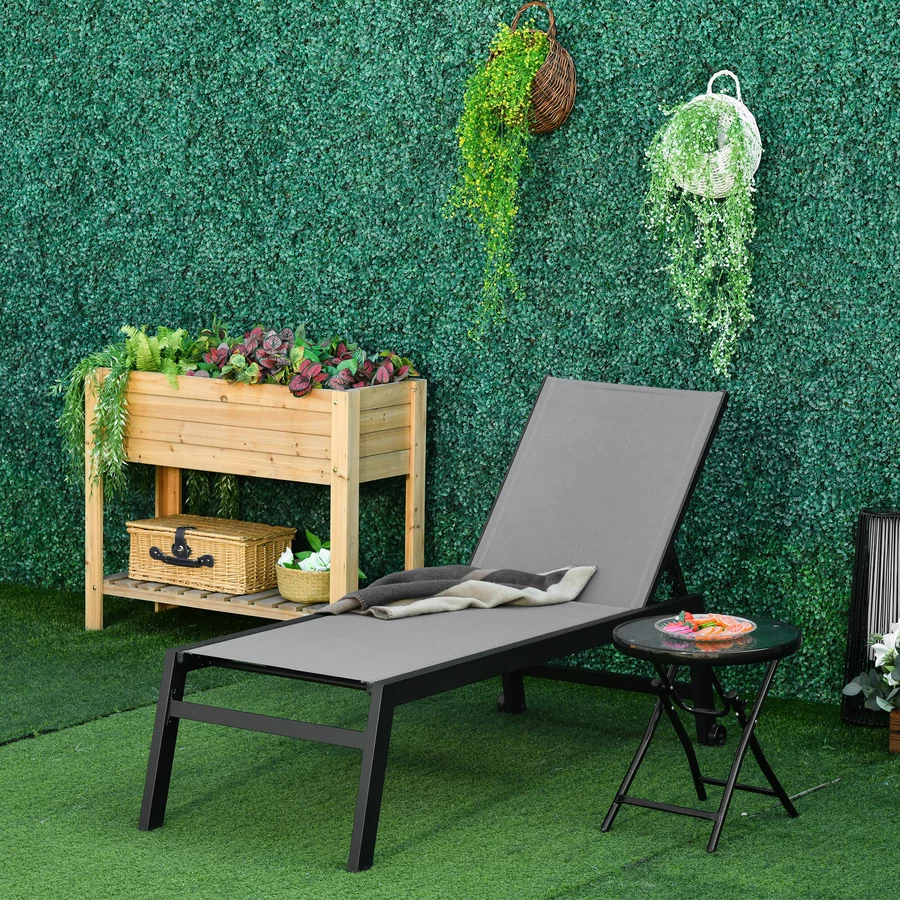 Outsunny Gartenliege mit verstellbarer Rückenlehne grau