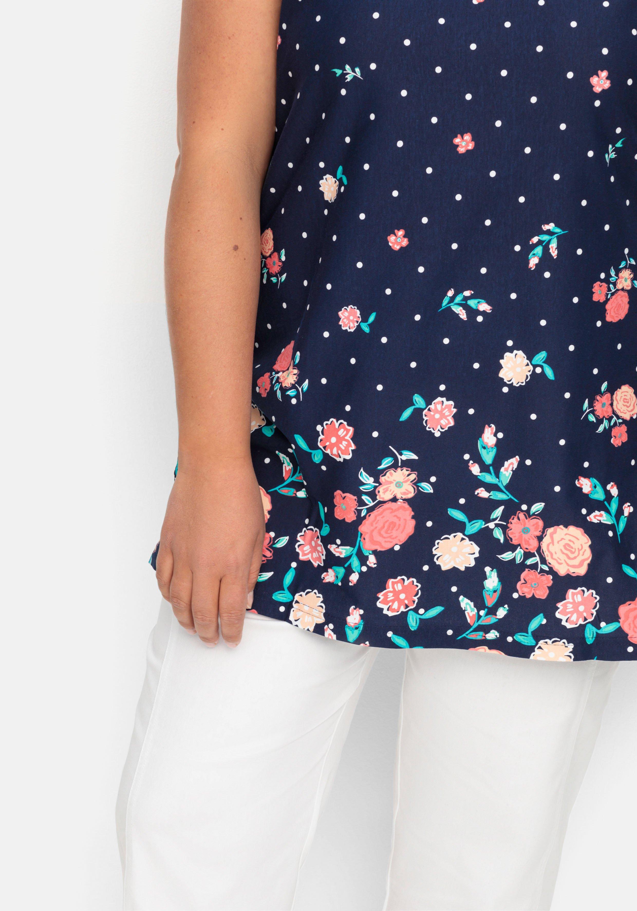 Longtop mit Blütenprint und Punkten
