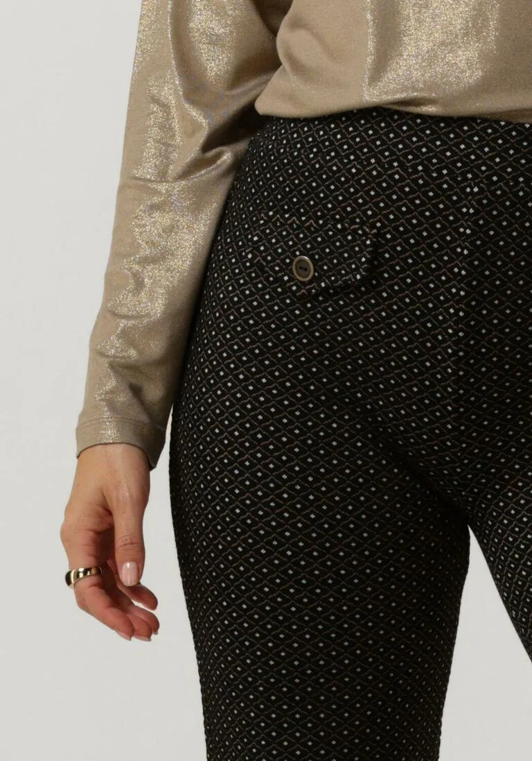 SUMMUM zwarte summum flared broek flared pants mini pattern jacquard