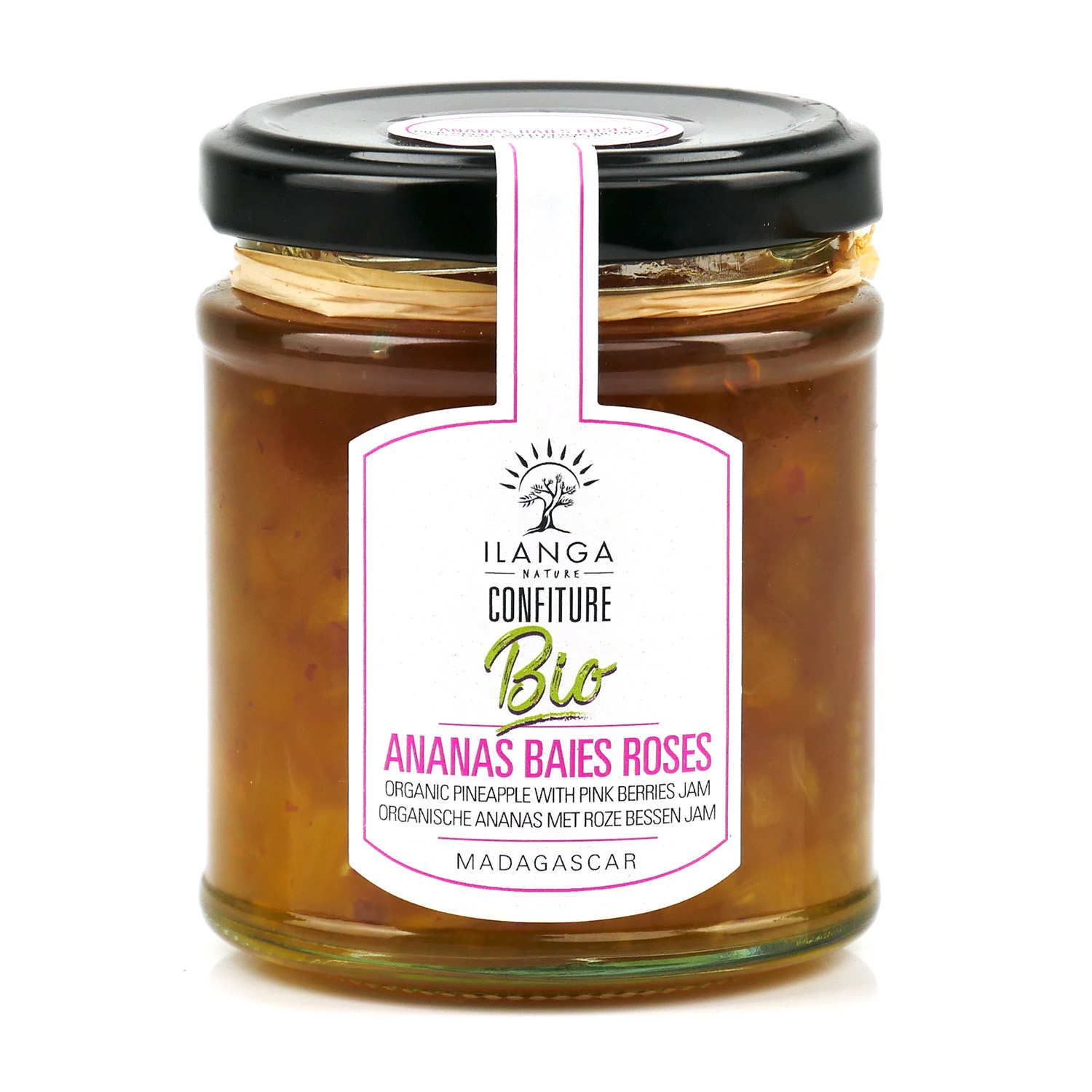 Confiture d'ananas et de baies roses de Madagascar bio