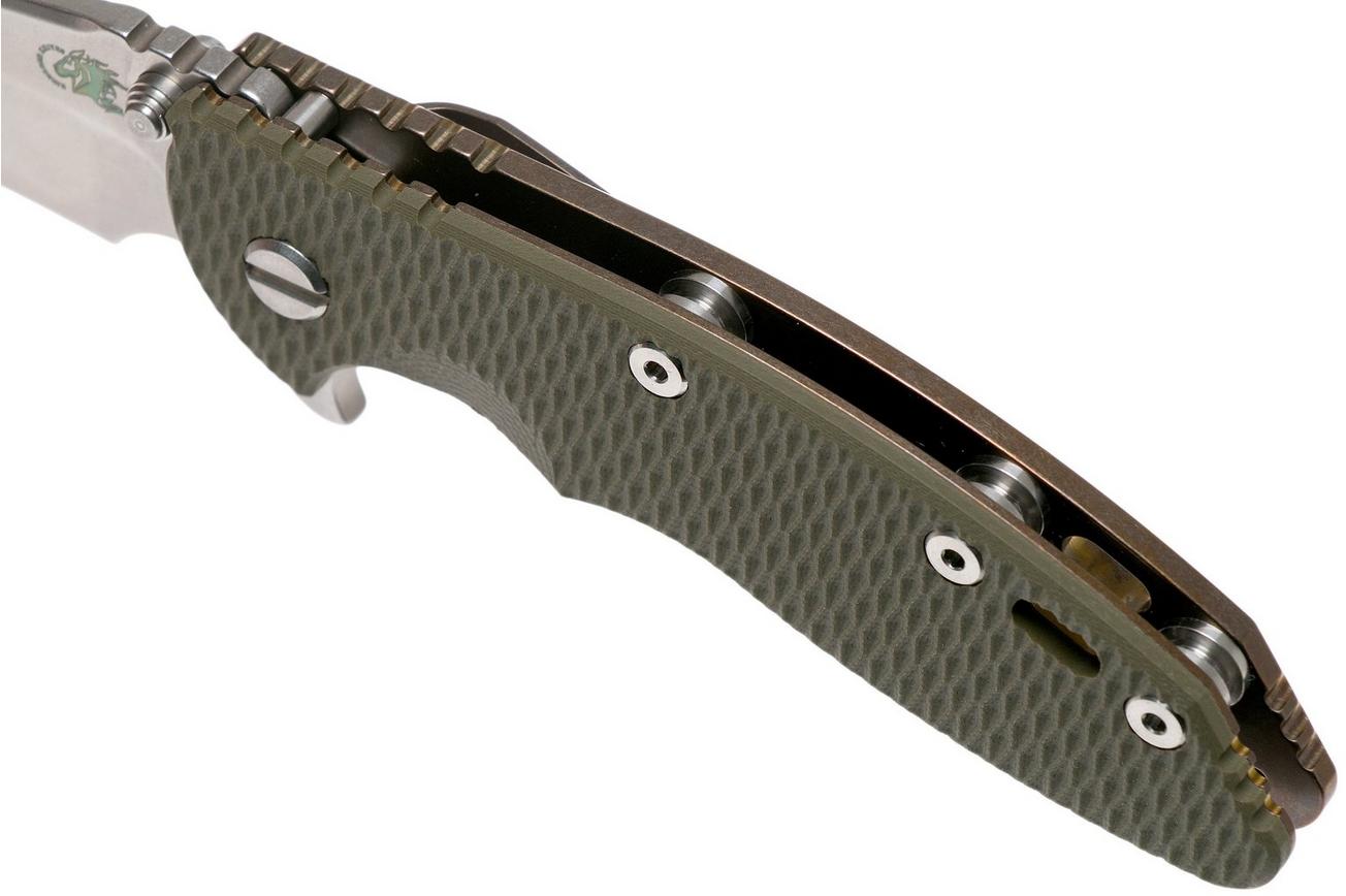 Rick Hinderer XM18 3.5” Recurve, CPM 20 CV, Stonewash Bronze, OD Green G10, zakmes