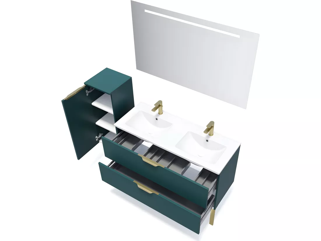 Meuble de salle de bain suspendu double vasque intégrée 120cm 2 tiroirs Bleu - Venice