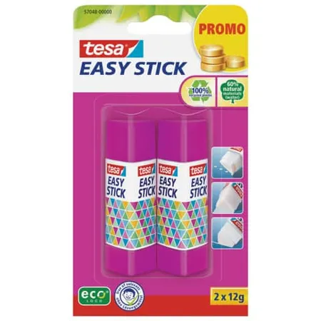 tesa Easy Stick ecoLogo® Promo 2x 12 g, 1 Packung, 2-fach sortiert