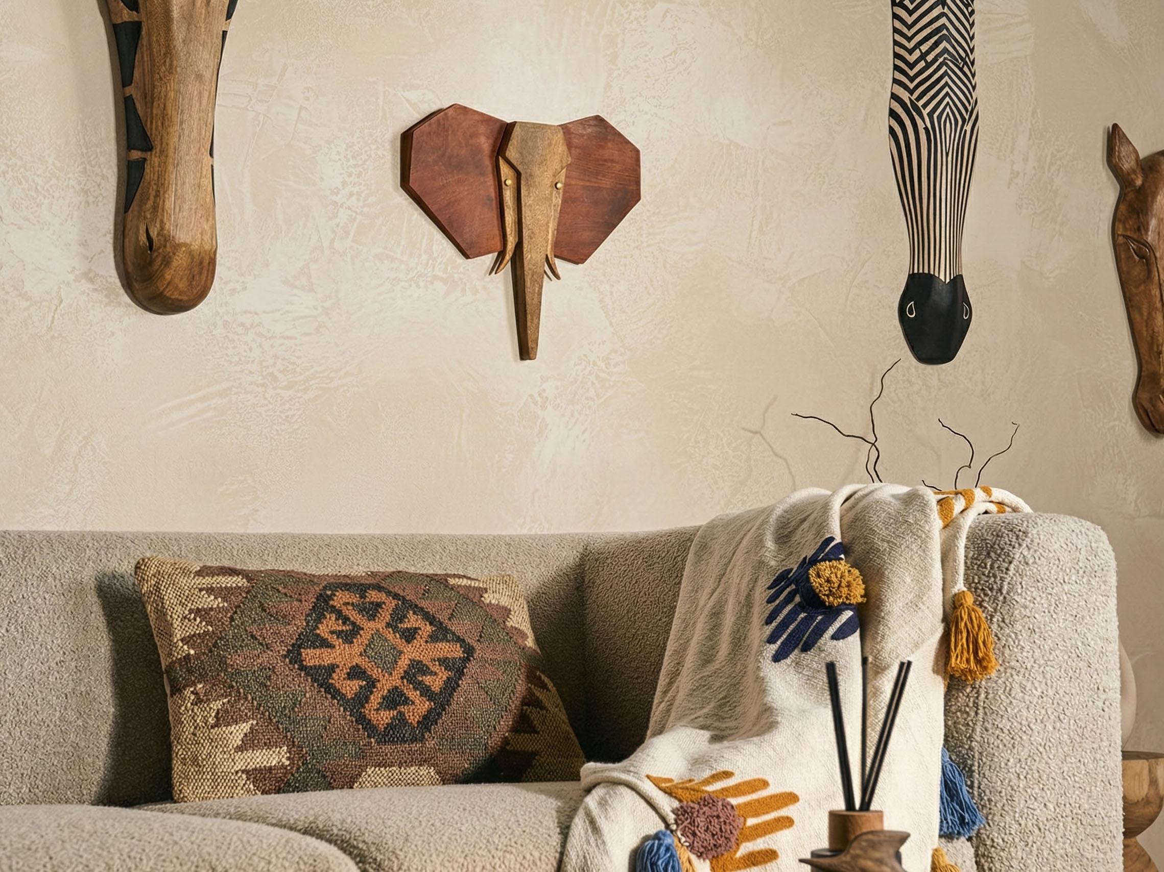 Wanddecoratie Olifant GAROUA Mangohout 37 cm Bruin