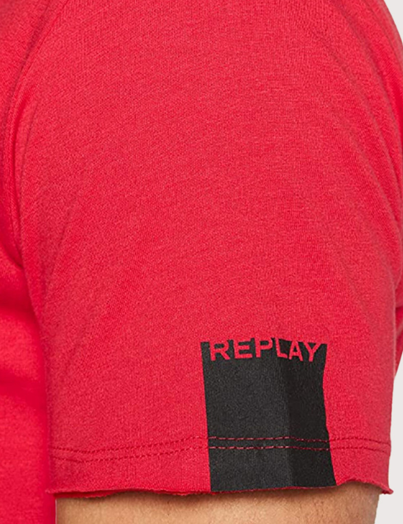 REPLAY T-SHIRT COL V COTON ROUGE