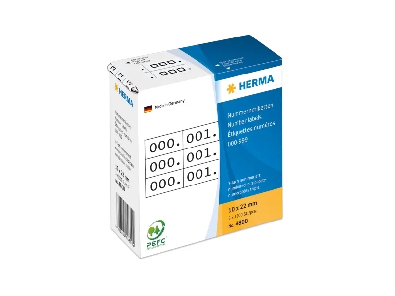 HERMA - Sort, hvid - 10 x 22 mm 3000 etikette(r) (1000 ark x 3) selvklæbende nummermærkater