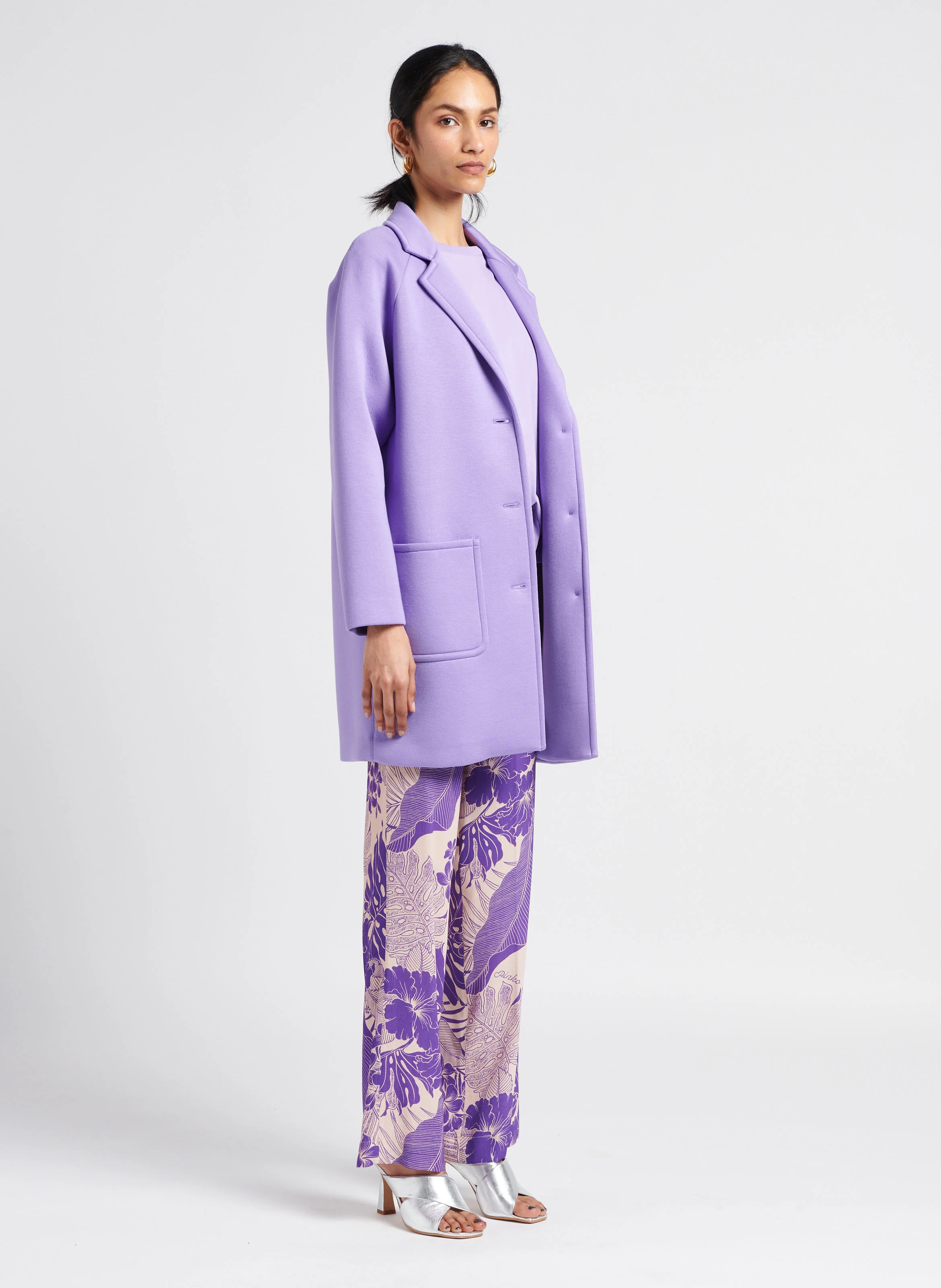CEDRATA - Manteau col tailleur en maille mélangée| Violet
