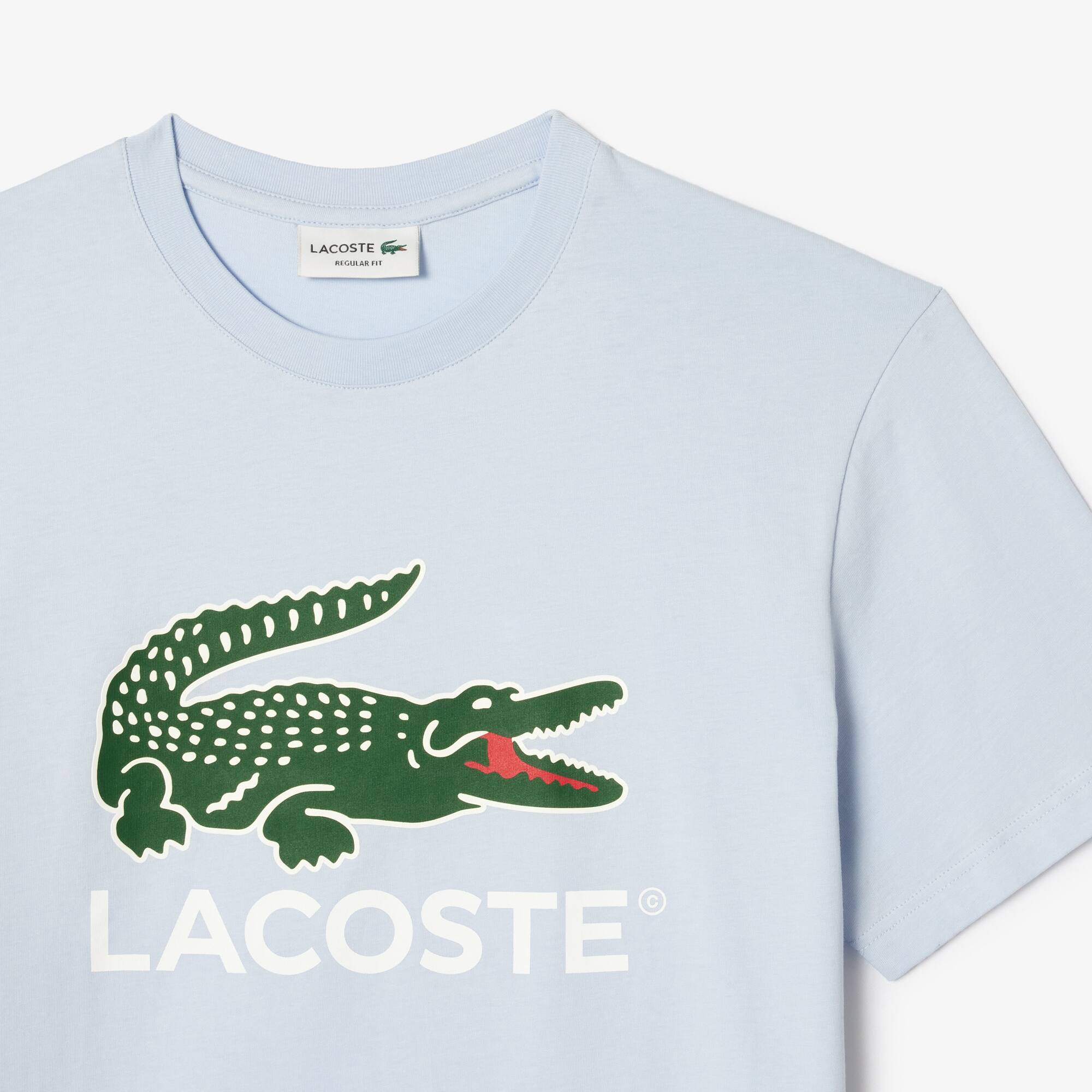 T-shirt imprimé signature en jersey de coton T-Shirts - Bleu - Lacoste - Homme