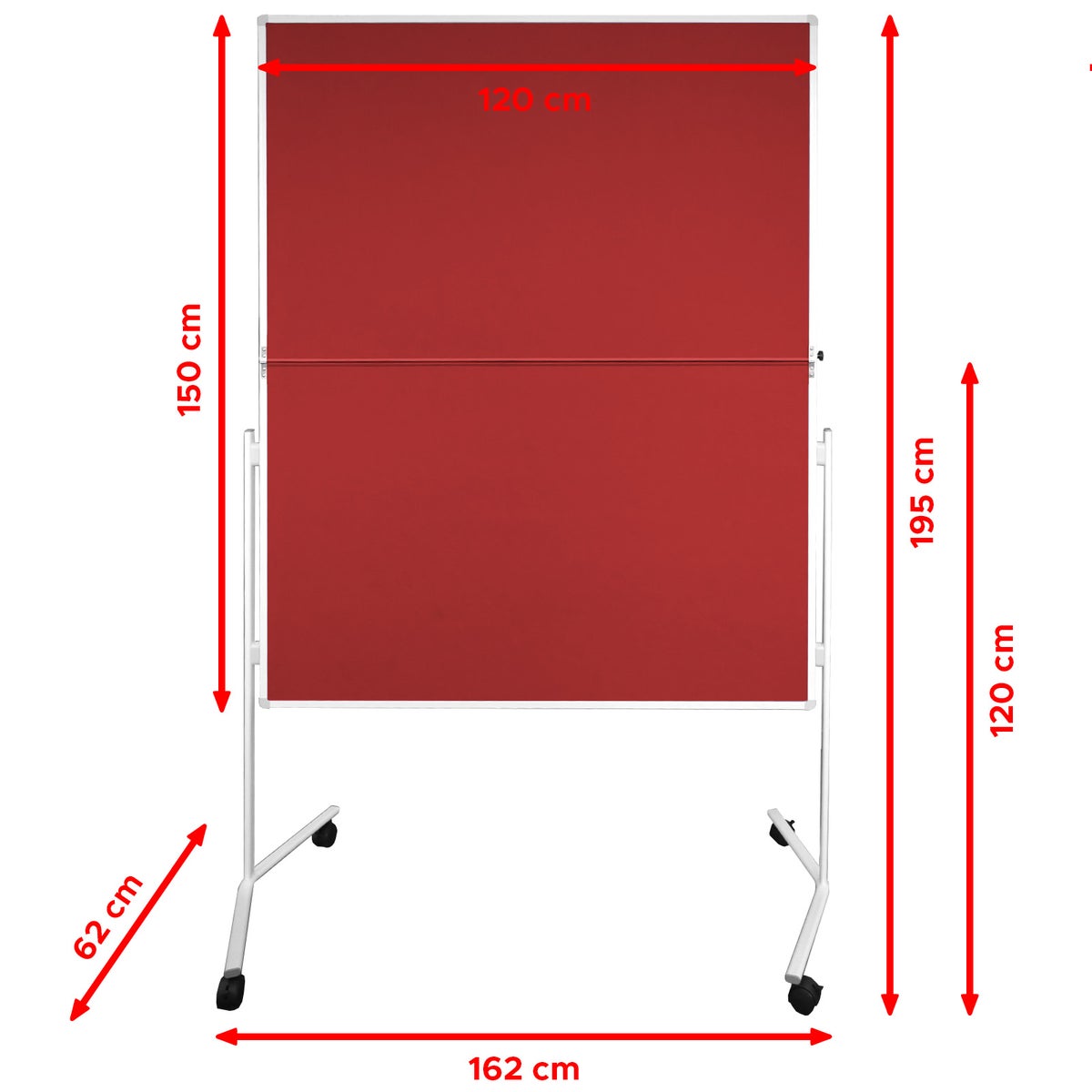 FOLD Moderation Board - opvouwbaar Metaplan bord met viltoppervlak - verrijdbaar dankzij wieltjes - aan beide zijden bruikbaar - vilt moderation board 120x150 cm - rood
