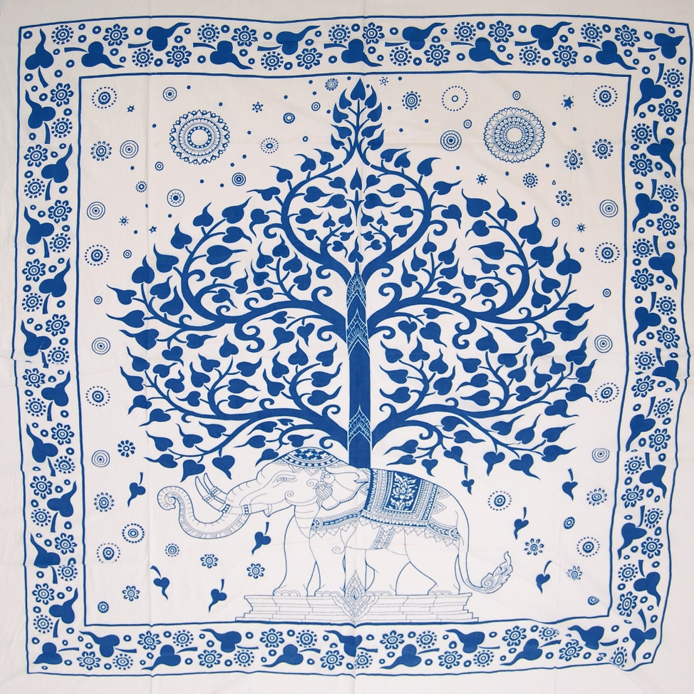 Tagesdecke 'Lebensbaum', aus 100% Baumwolle, türkis/weiß, L 210 cm, B 245 cm von fischer's lagerhaus