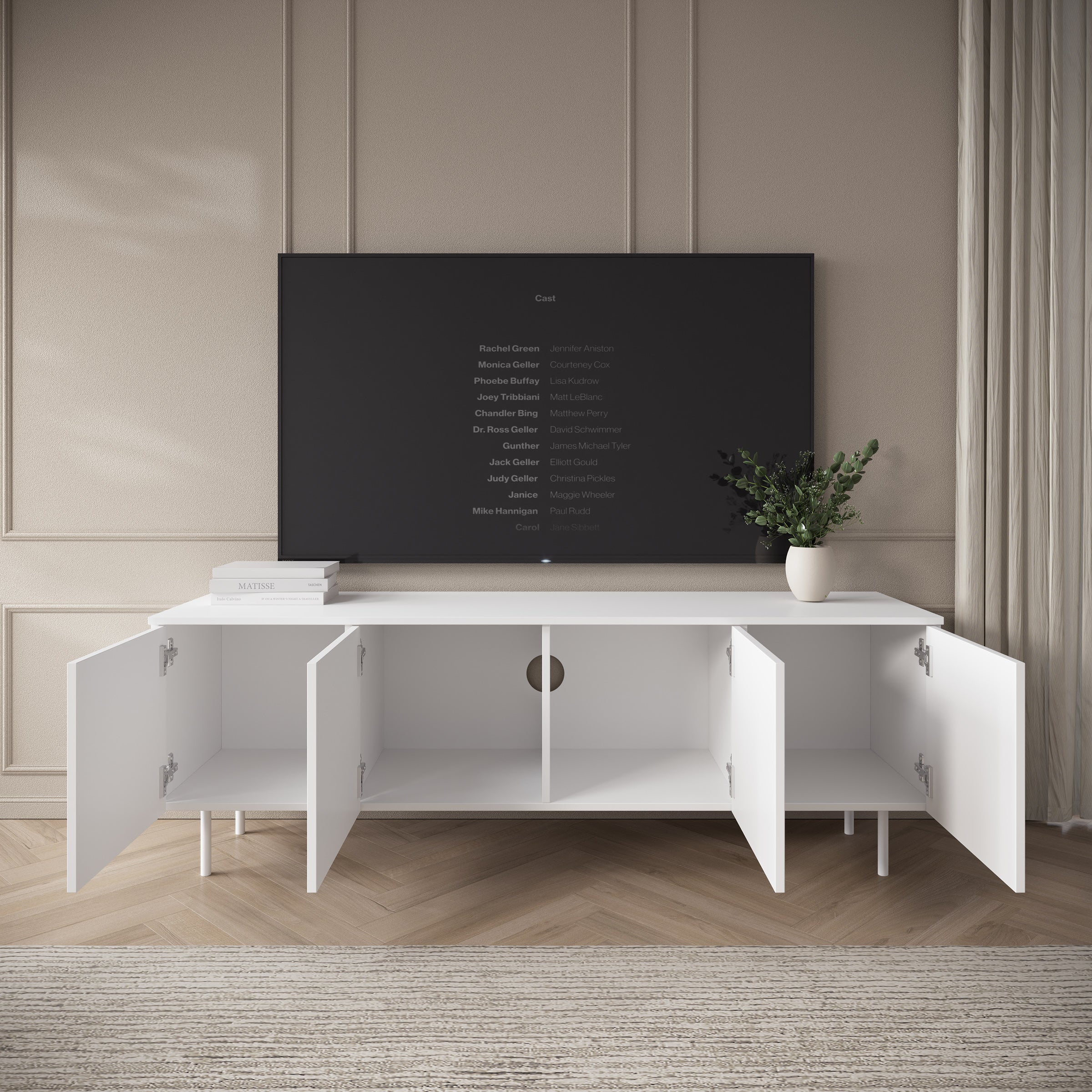 Meubella - Hilo - TV-Meubel - Wit - 161x40x56 cm