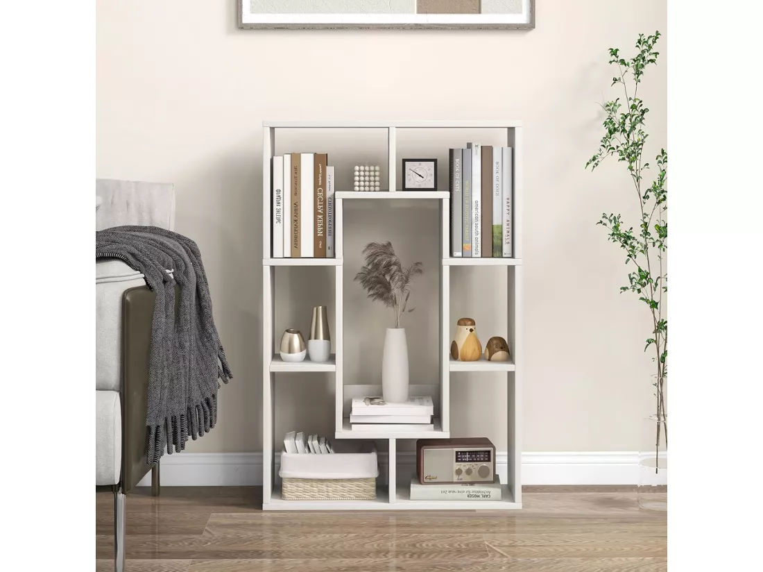 Bibliothèque, étagère à 7 compartiments ouvertes, 20 x 60 x 90 cm (blanc)