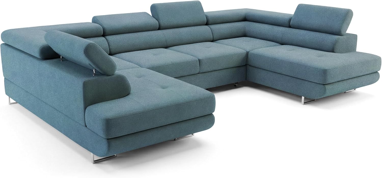 Ecksofa mit Schlaffunktion Big PASTI U-Form, Sofa Couch mit Bettkasten, 3-Sitzer Eckcouch, Schlafsofa für Wohnzimmer, Big Sofa Couch mit Schlaffunktion (Pet Friendly Edition Petrolblau)