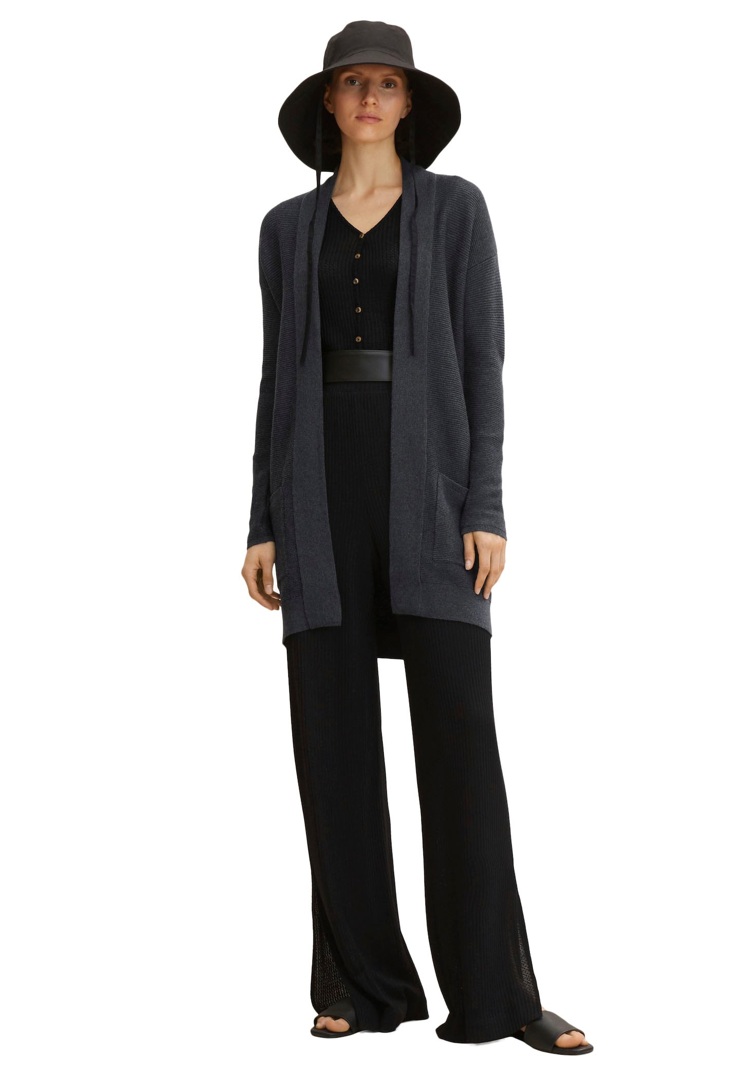 TOM TAILOR Longstrickjacke aus Rippstrick mit aufgesetzten Taschen
