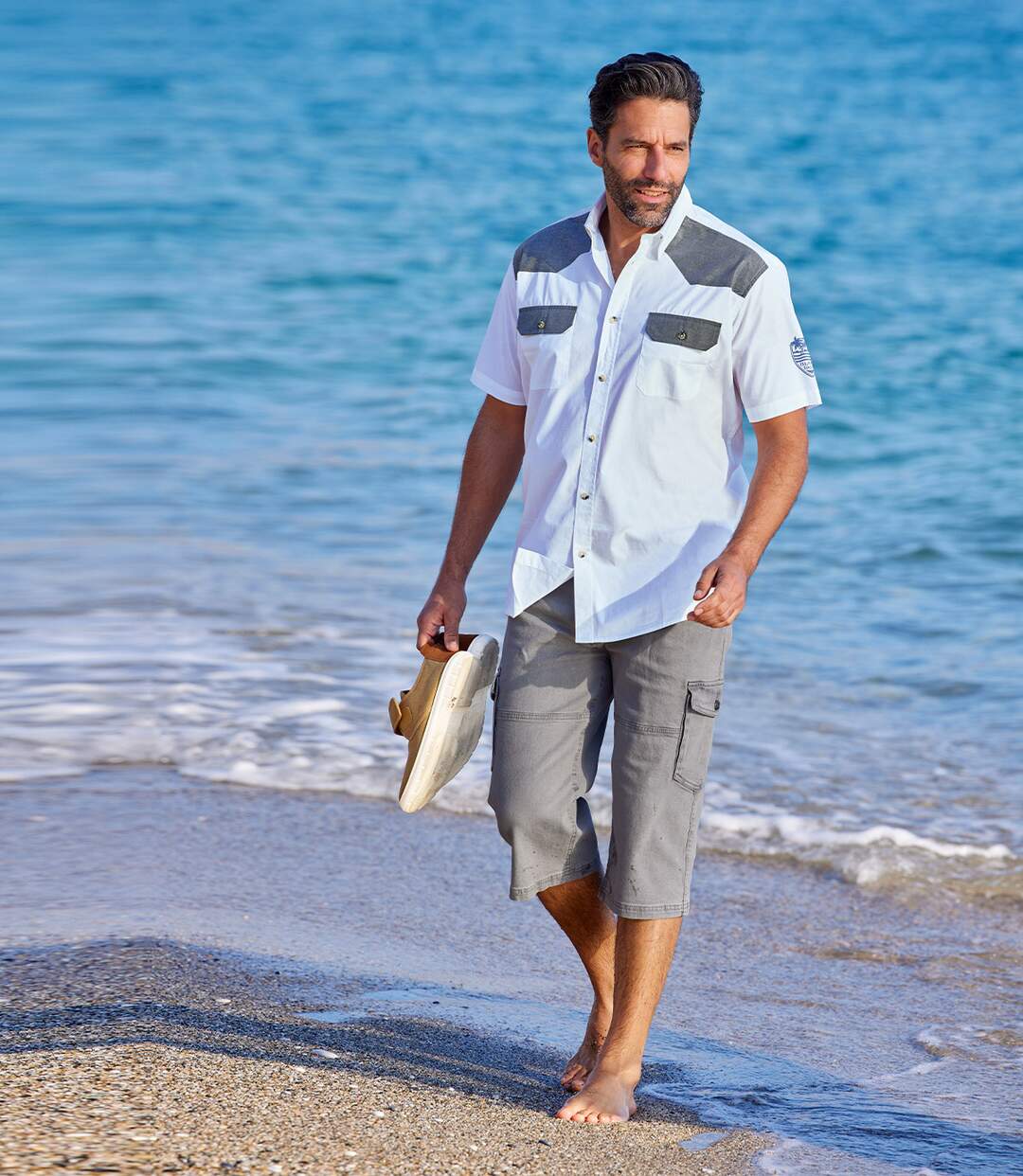 Pantacourt Cargo en Jean Gris