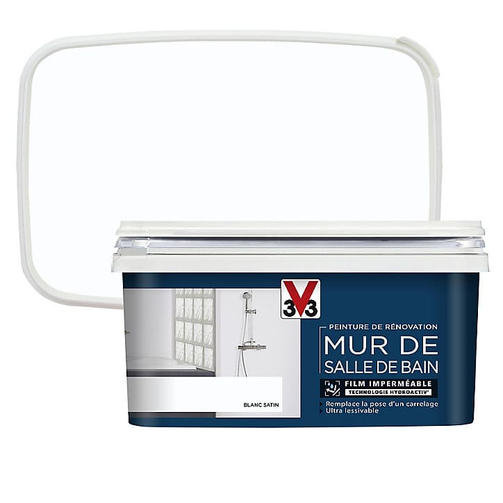 Peinture de rénovation mur de salle de bain V33 blanc satin 2L
