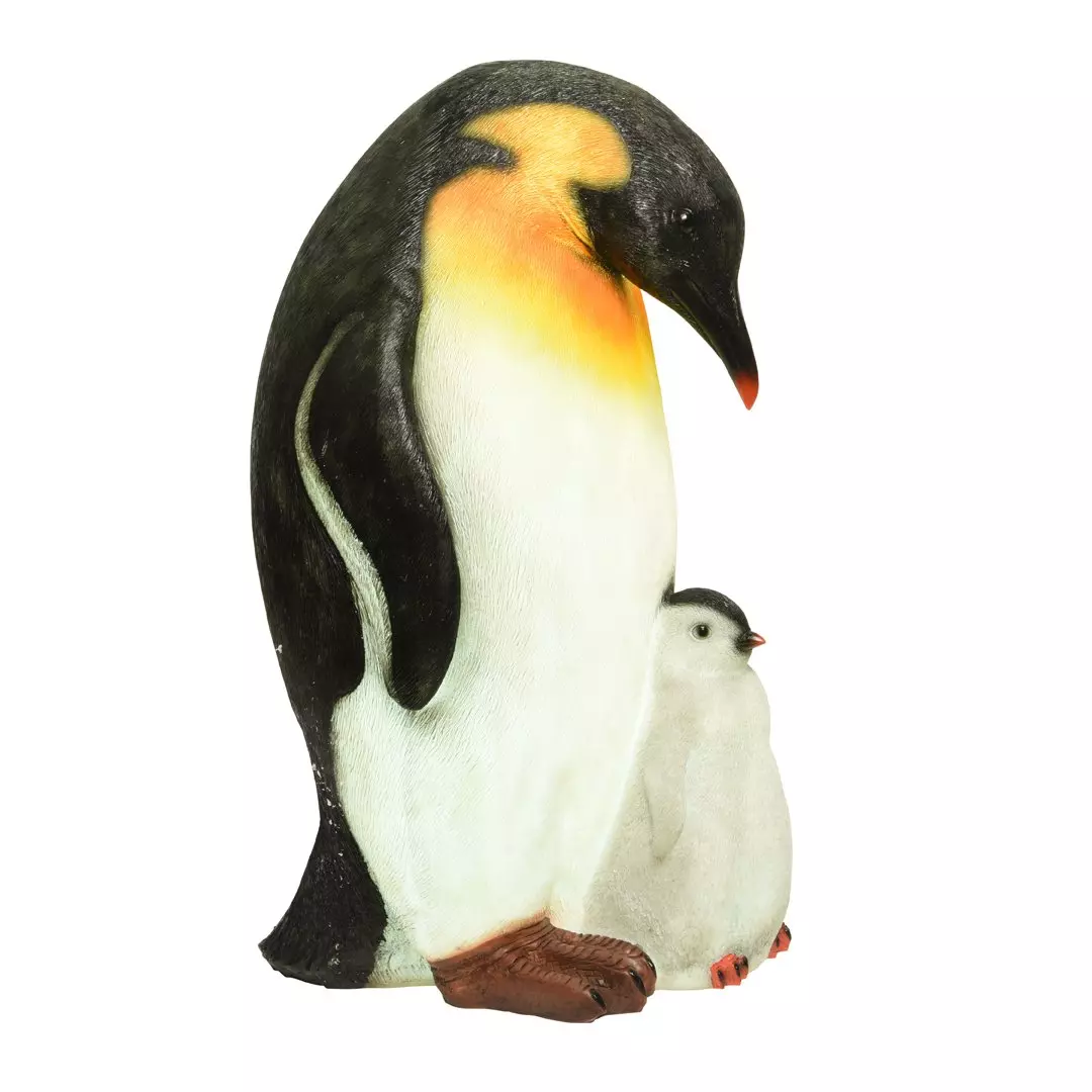 Pingouin lumineux et son bébé fibre de verre 8 LED (H60 cm) Blanc froid