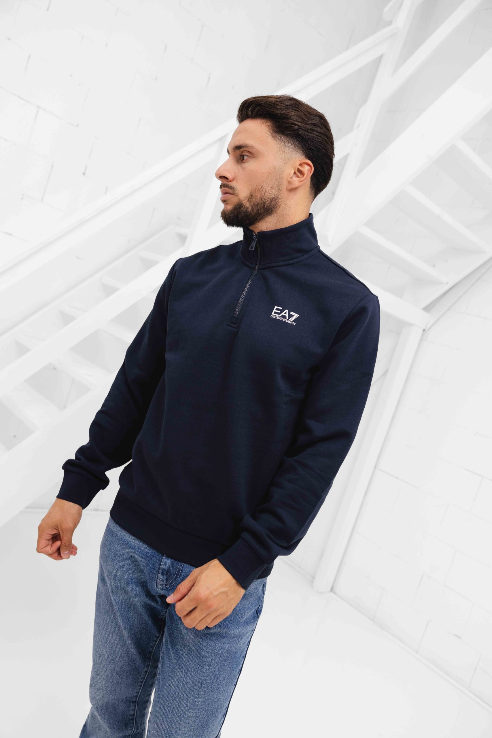 Emporio Armani EA7 8NPM35 Quarter Zip Sweater Heren Donkerblauw