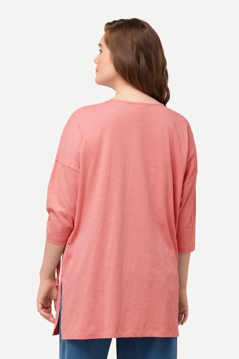 Shirt, Raffband, Rundhals, 3/4-Arm, Biobaumwolle
