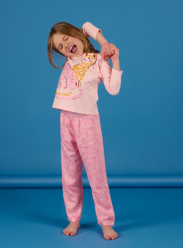 Pyjama à motif chats et imprimé fleurs