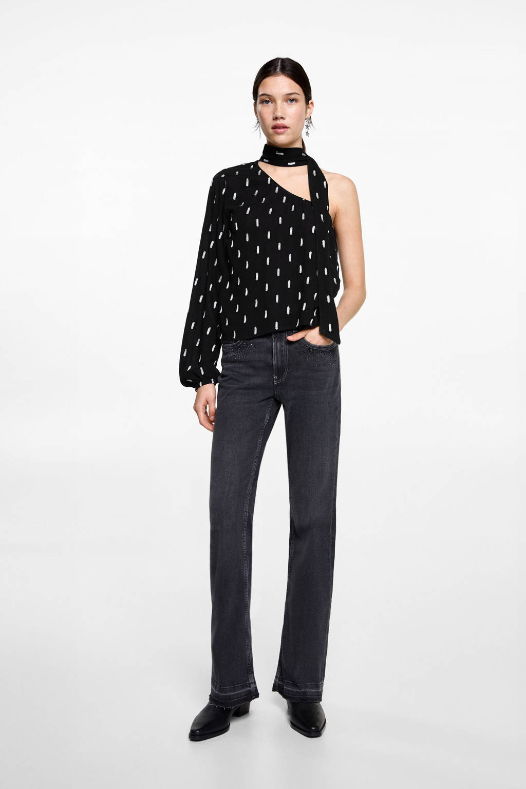 MANGO TEEN one shoulder top zwart