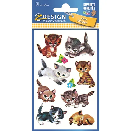 Avery Zweckform Z-Design 4346 Kinder Sticker, Katzen, 3 Bogen/30 Sticker