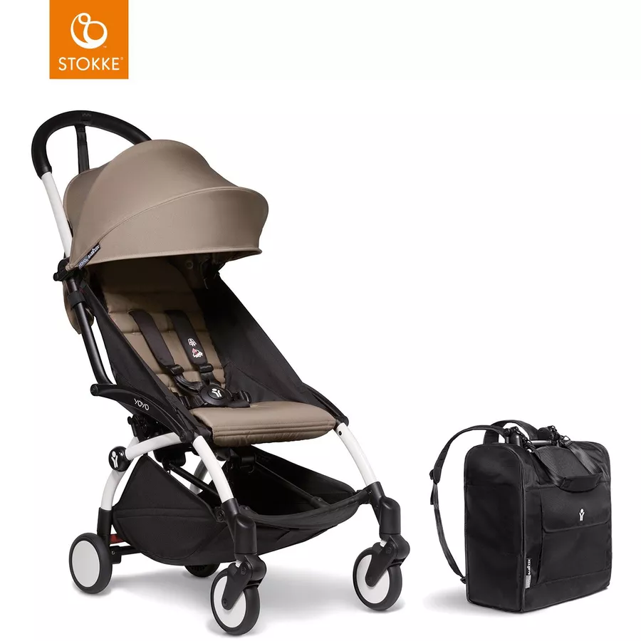 BABYZEN Kinderwagen YOYO2 6+ White mit Textilset Taupe und Backpack YOYO Black