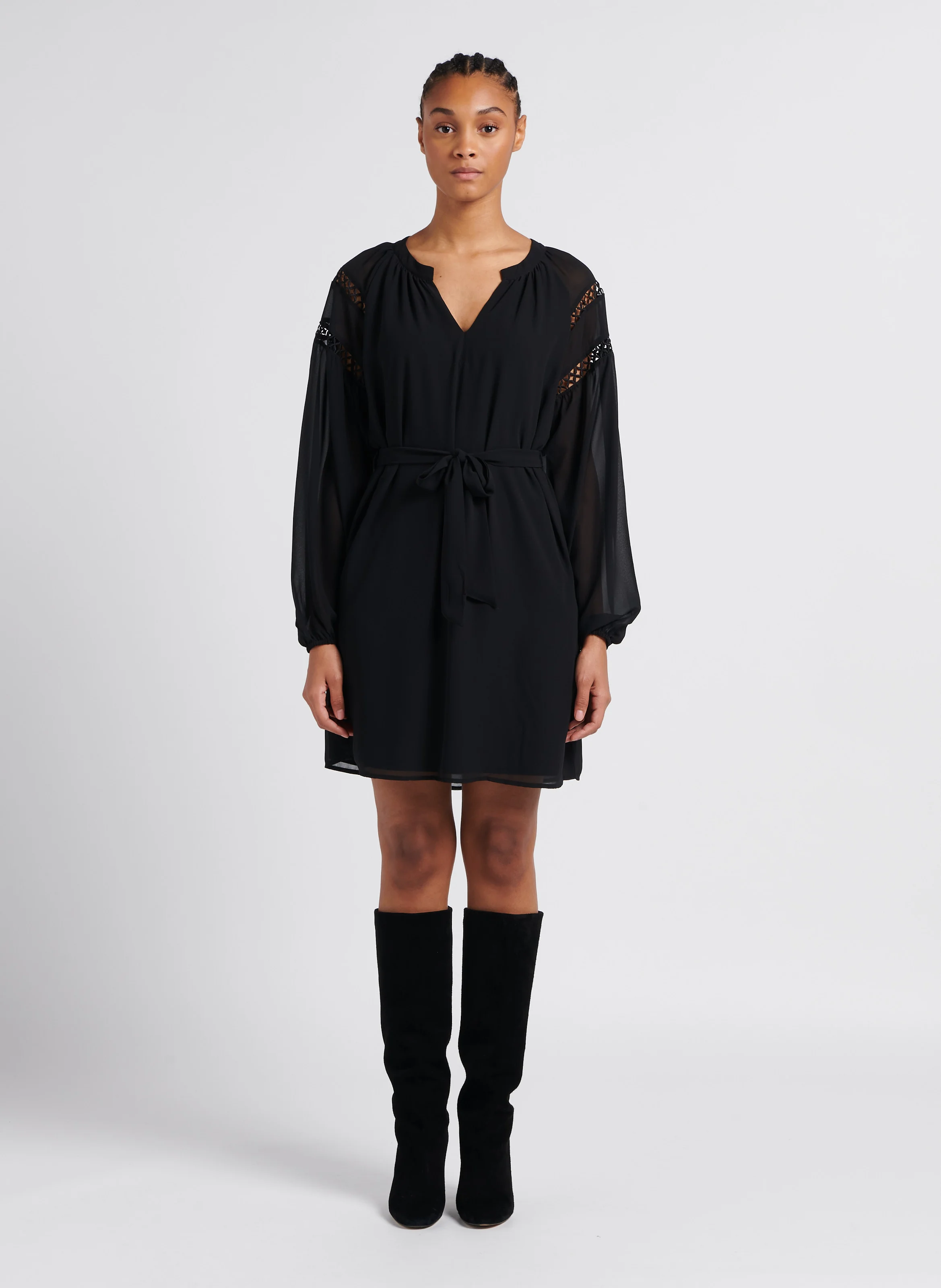 URA - Robe courte col tunisien| Noir