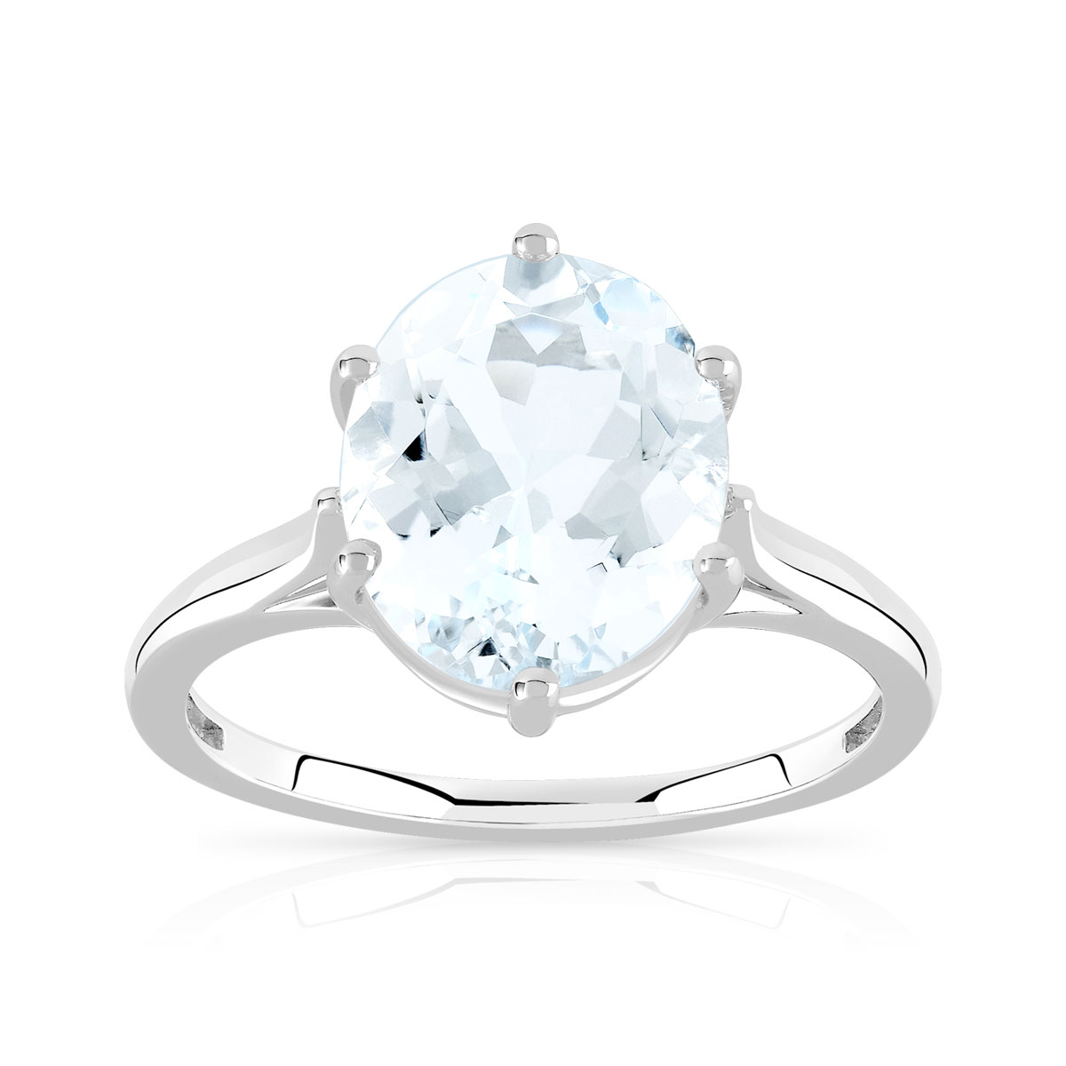 Bague or 375 blanc aigue-marine ovale