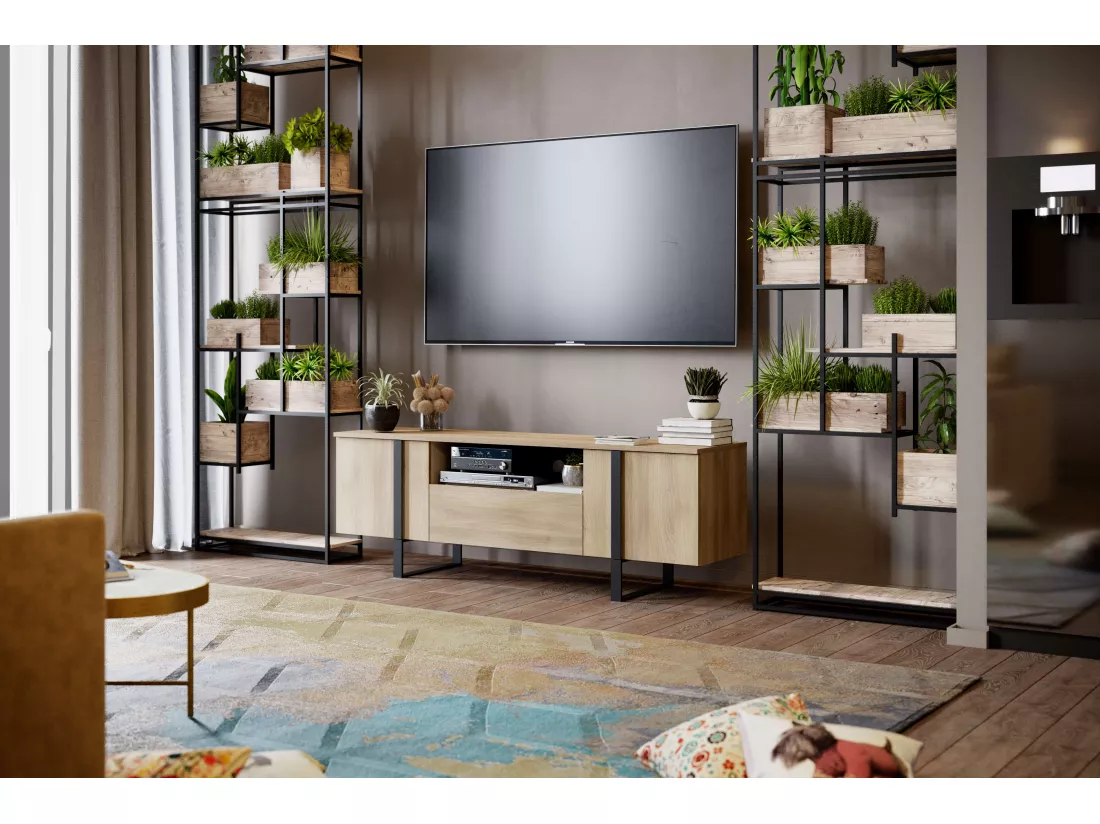 Meuble TV DUNE 2 portes 1 tiroir 55x160x40 cm chêne TALESA