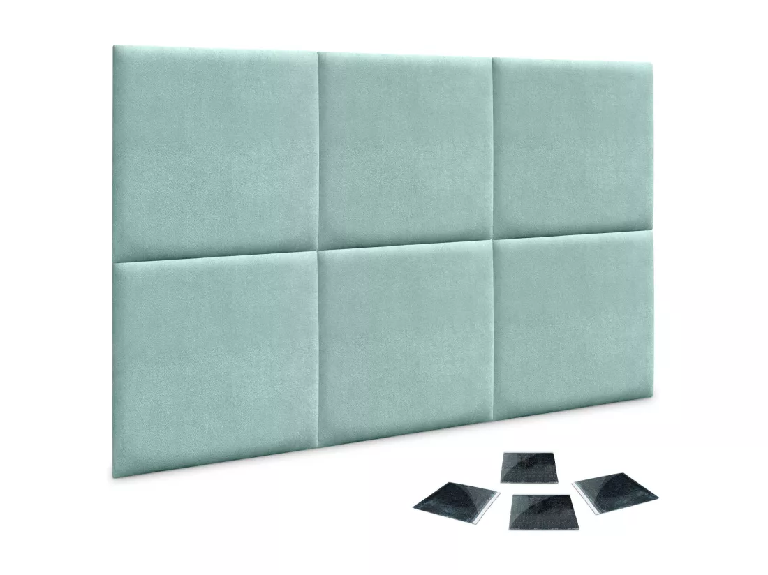 DHOME Lot de 6 Panneaux Rembourrés en Tissu Aqualine Autocollants pour Mur Acoustiques Absorbants Protection contre les choc (Vert d'Eau, 50x50cm, x6)