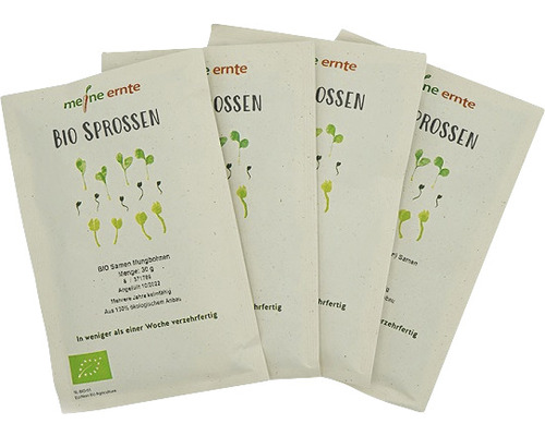 Biologische kiemzaden, mijn oogst kiemset 'Green Power', 4 stuks, radijs, mungbonen, rode biet en alfalfa