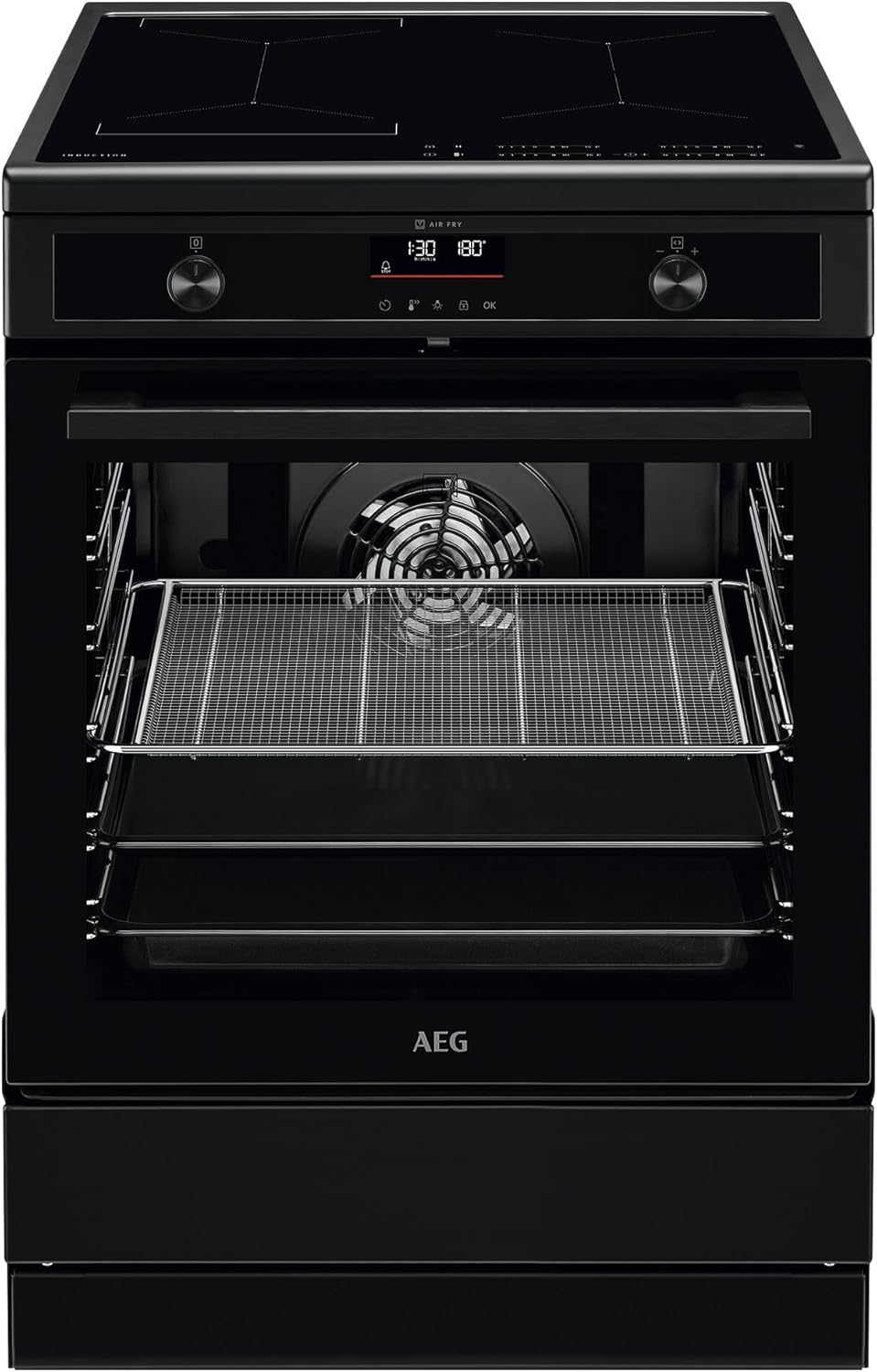 AEG Standherd mit Induktions-Kochfeld 60 cm/Hob²Hood/Pyrolyse – Selbstreinigung/SoftClosing/Touch-Bedienung/Grillfunktion/Display mit Uhr/Kindersicherung/A / CIB6499APB