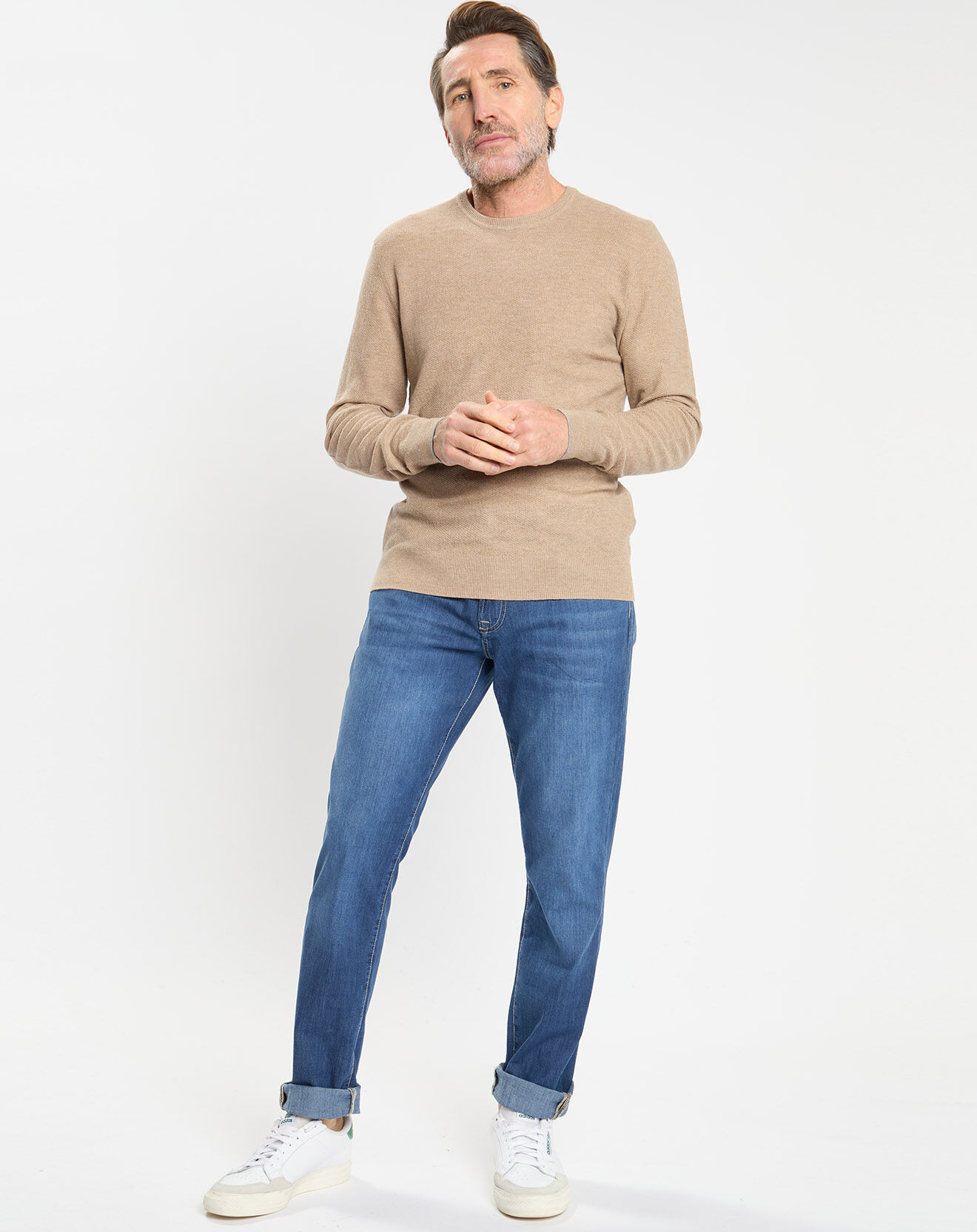 Hackett London Pull en Laine, Soie & Cachemire col rond texturé beige
